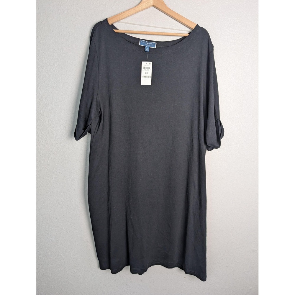 Karen Scott Sport Dress Womens 2X Black Short T Shirt Shift Boat Neck Cotton‎